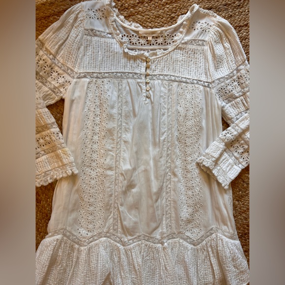 LOVESHACKFANCY TOLEDA MINI DRESS WHITE EYELET LONG SLEEVE RUFFLED SIZE L SO CUTE - Picture 3 of 3